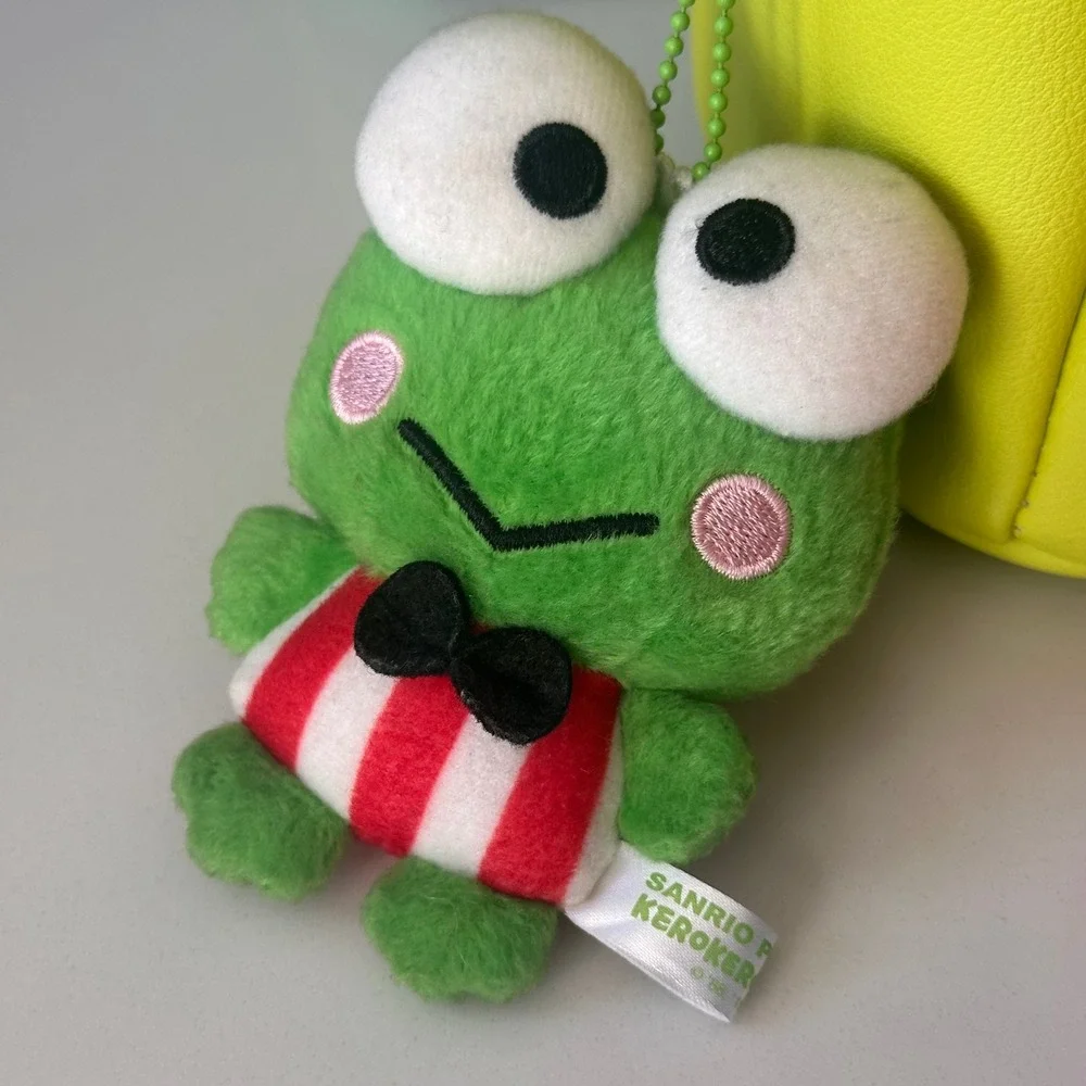 Sanrio Loungefly Keroppi Frog Mini Backpack Green Red Striped with Plush Charm